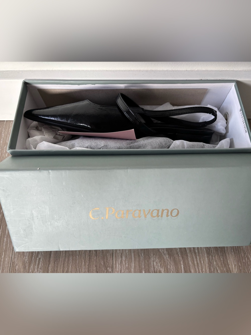 C. Paravano Black Patent Leather Slingback Mules